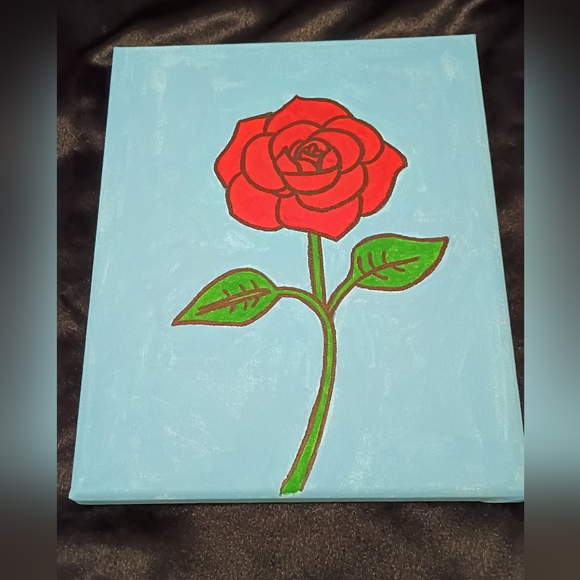 Handmade Red Rose Acrylic Painting On Stretched Canvas Wall Decor 8x10" - Picture 2 of 3